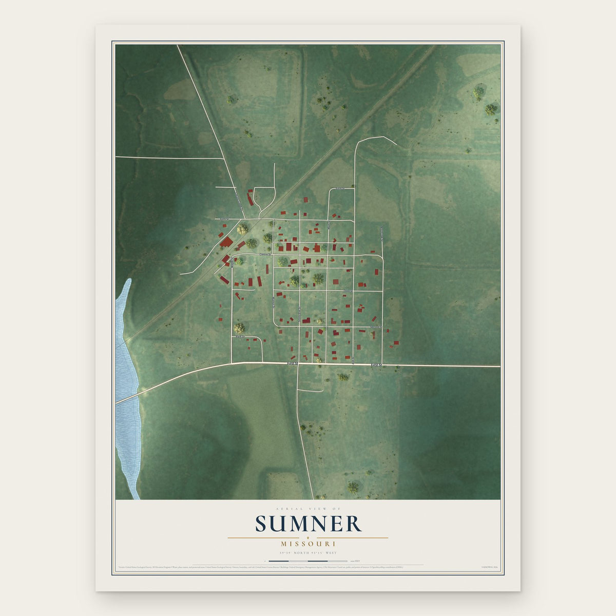 Sumner, Missouri map print, the full design