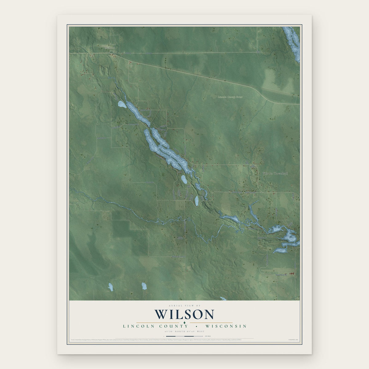 Wilson, Lincoln County, Wisconsin map print, the full design