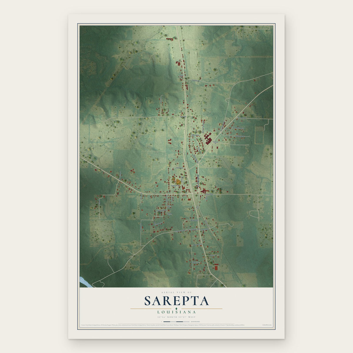 Sarepta, Louisiana map print, the full design