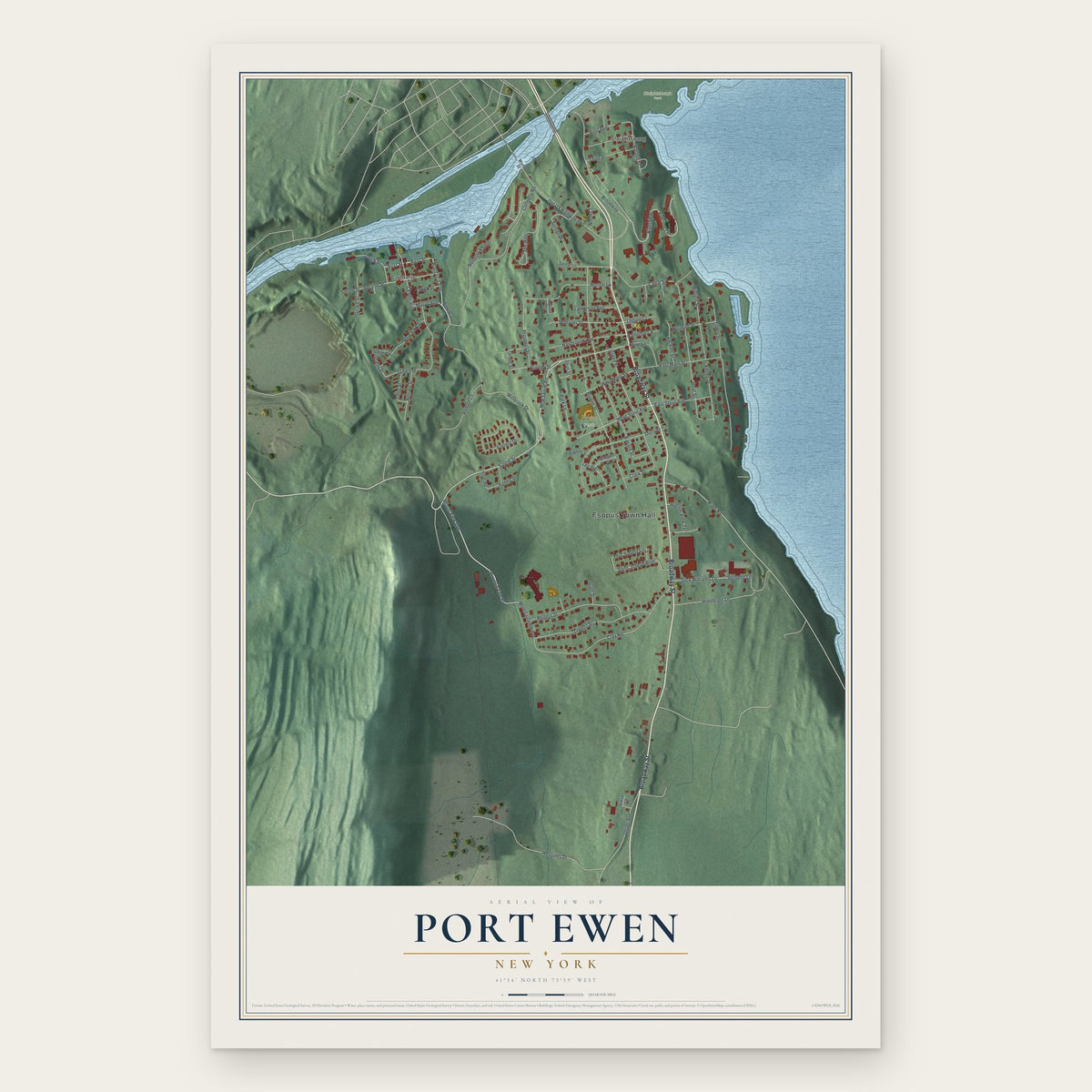 Port Ewen, New York map print, the full design