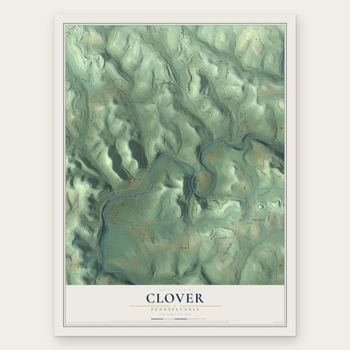 Clover, Pennsylvania map print, the full design
