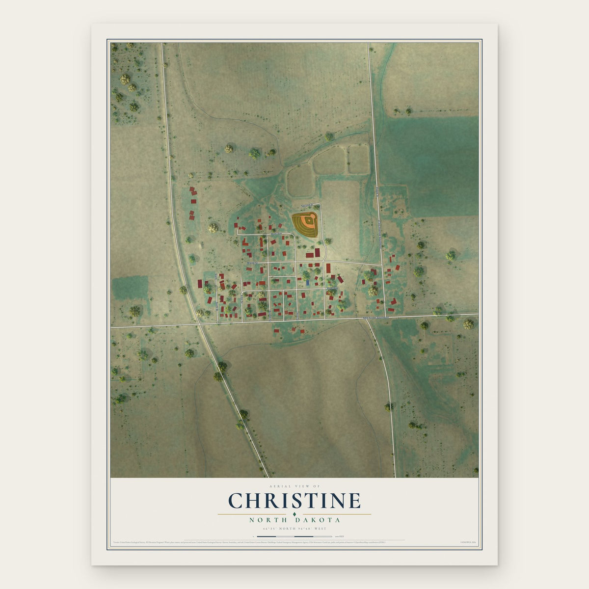 Christine, North Dakota map print, the full design