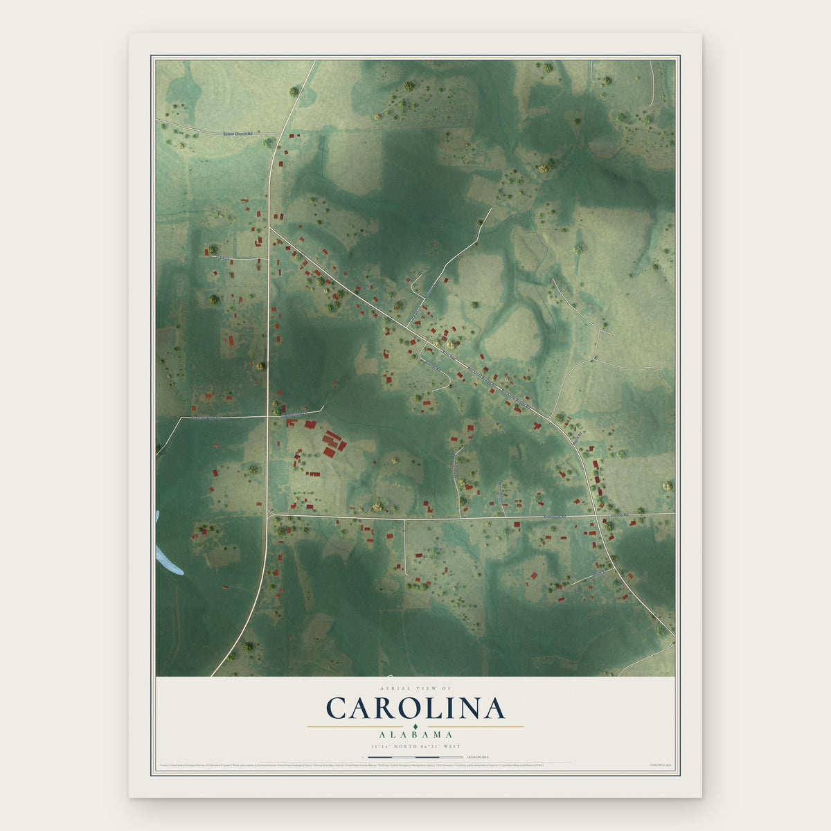Carolina, Alabama map print, the full design