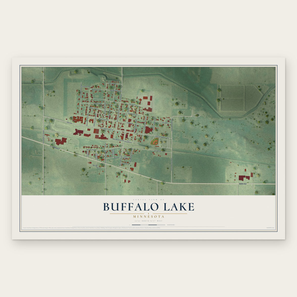 Buffalo Lake, Minnesota map print, the full design