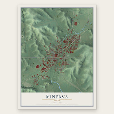 Minerva, Ohio map print, the full design