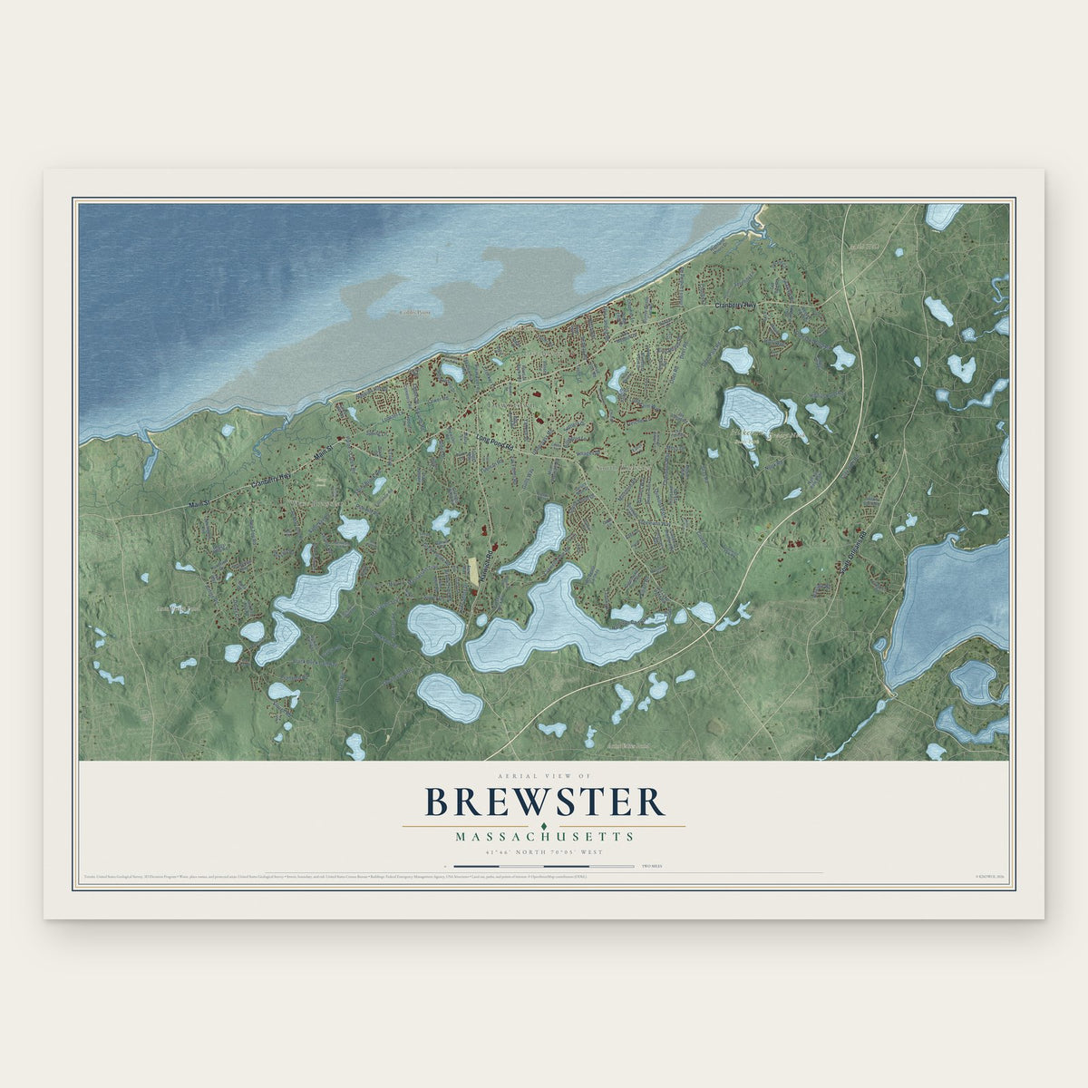 Brewster, Massachusetts map print, the full design