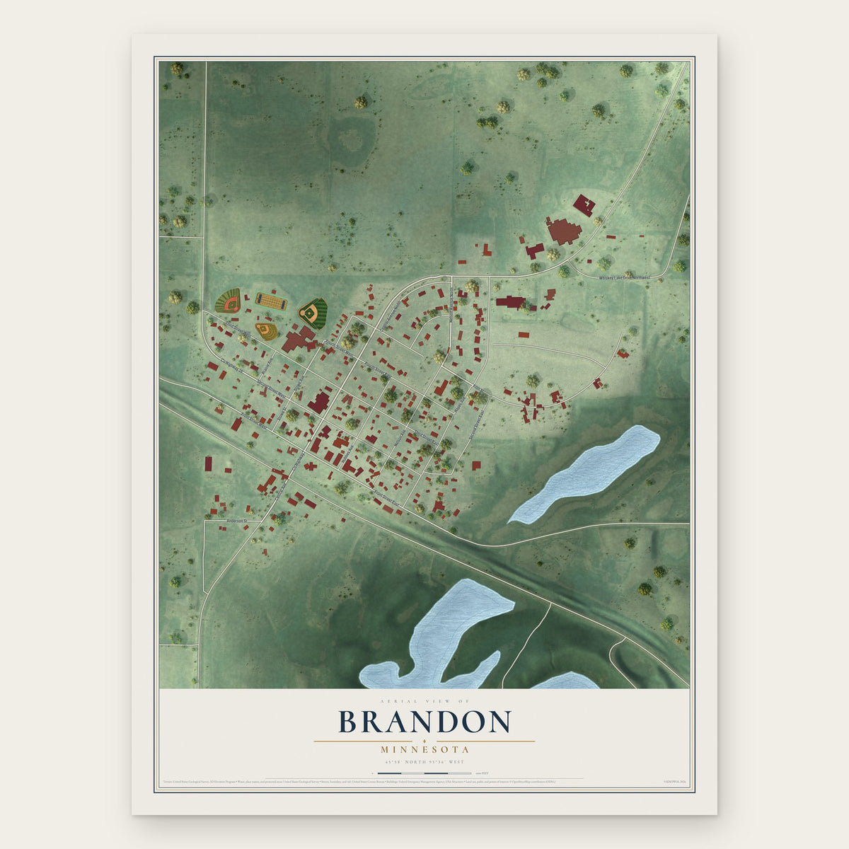 Brandon, Minnesota map print, the full design