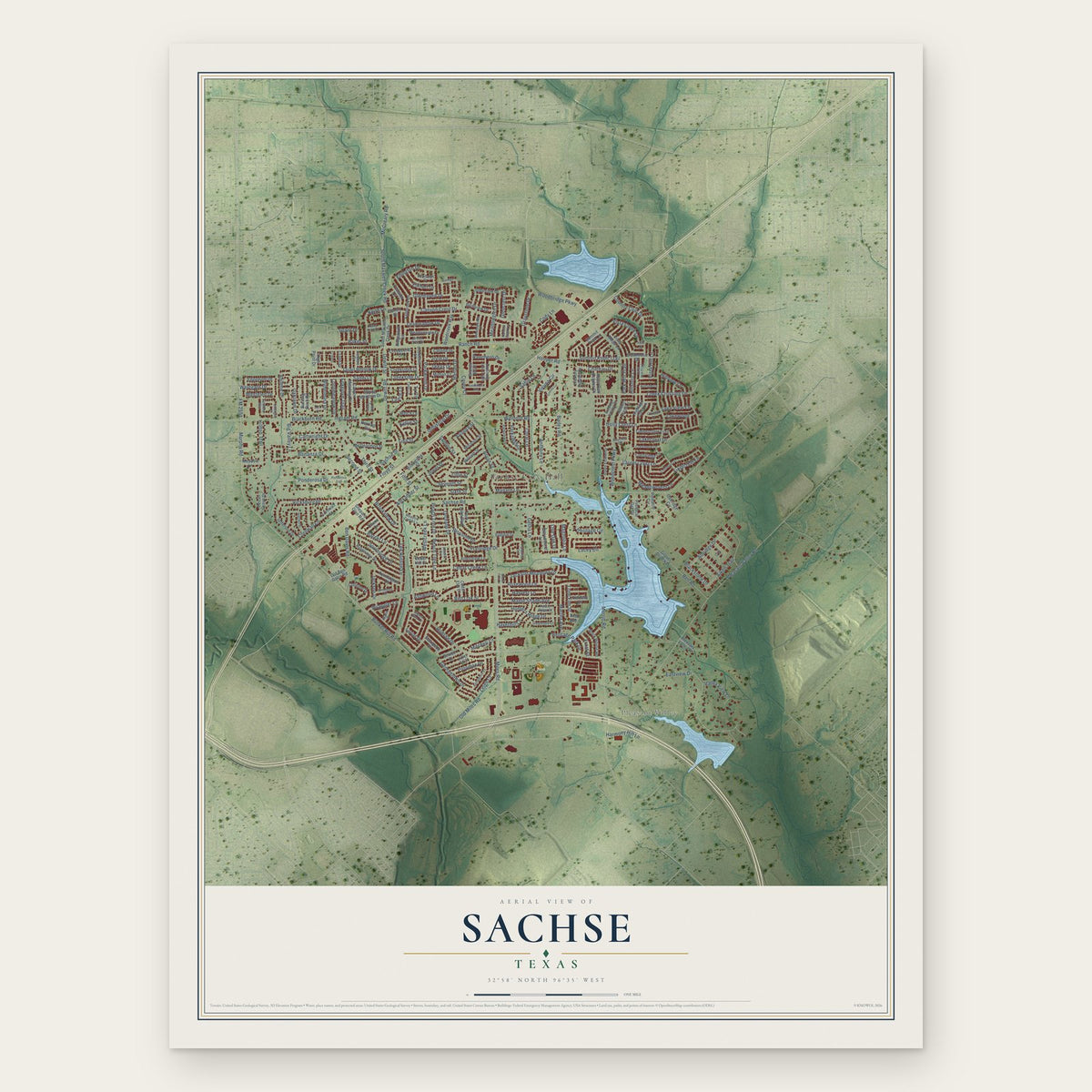 Sachse, Texas map print, the full design