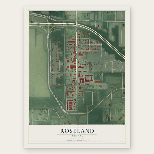 Roseland, Indiana map print, the full design