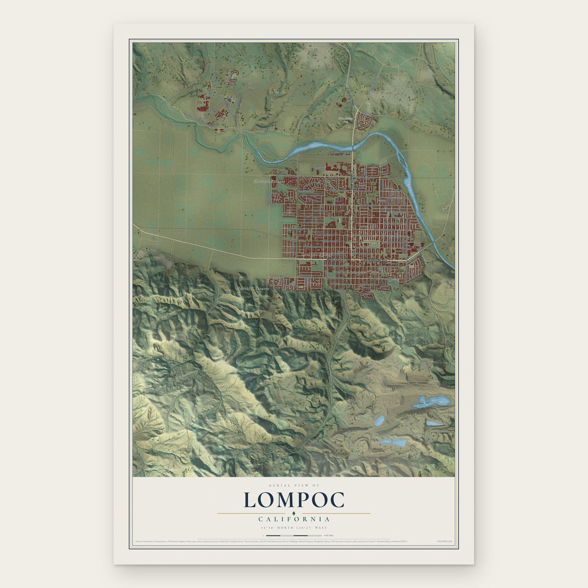 Lompoc, California map print, the full design