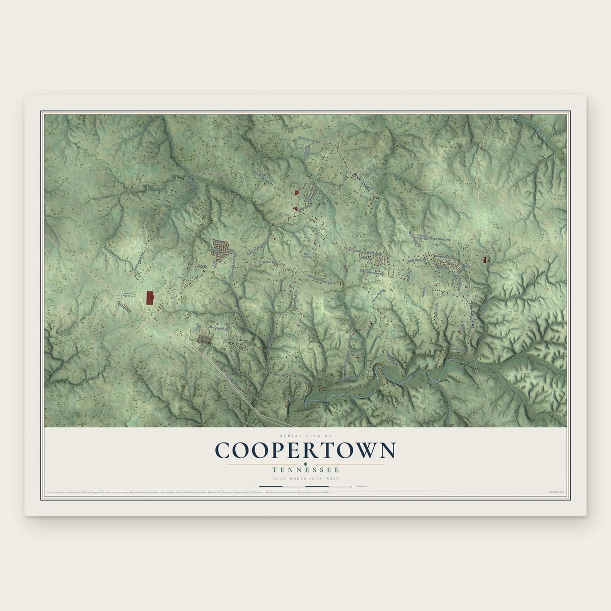 Coopertown, Tennessee map print, the full design