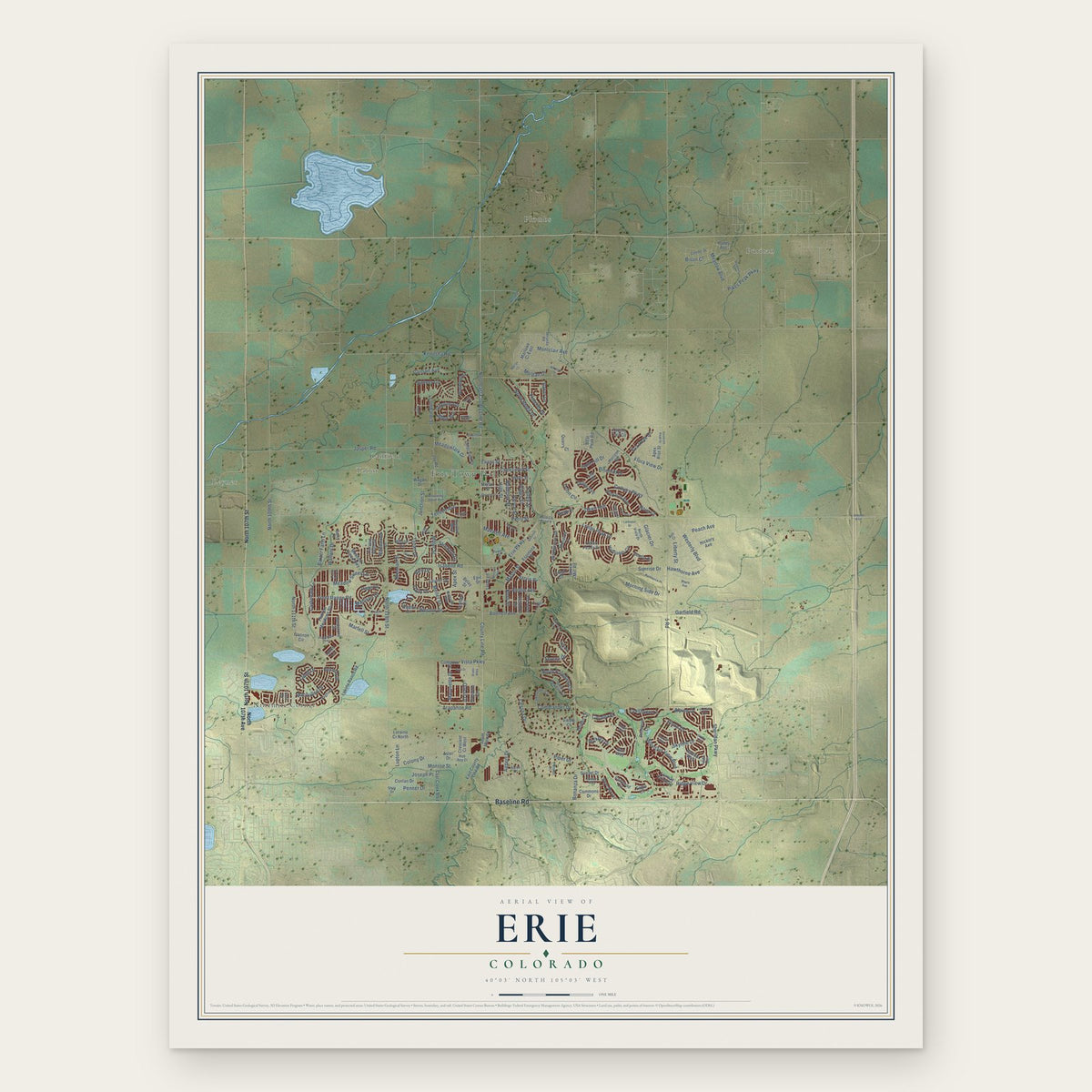 Erie, Colorado map print, the full design