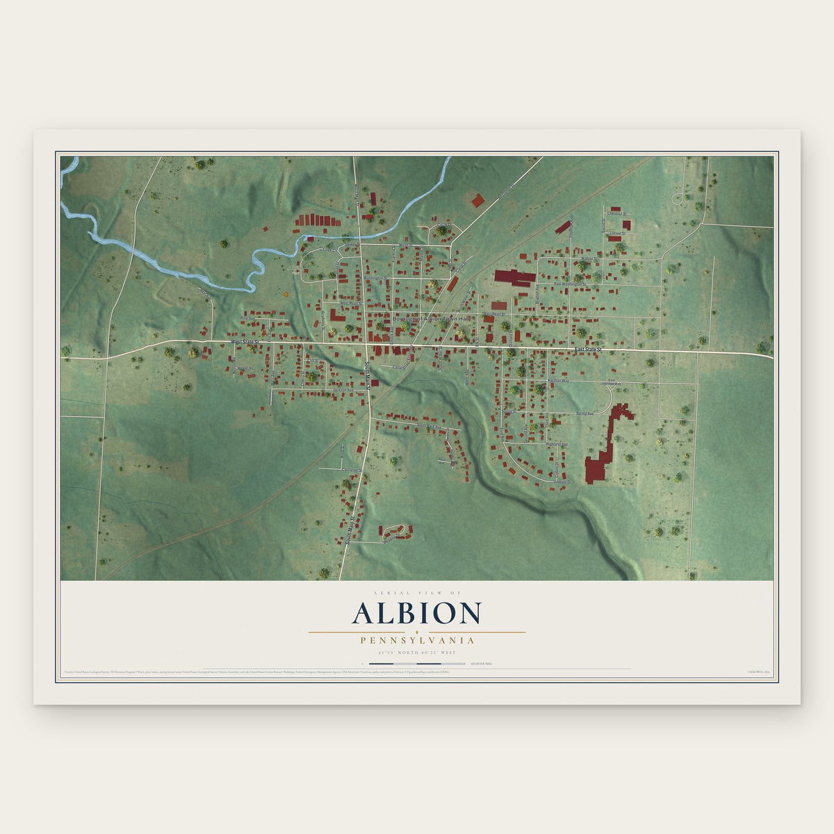 Albion, Pennsylvania map print, the full design
