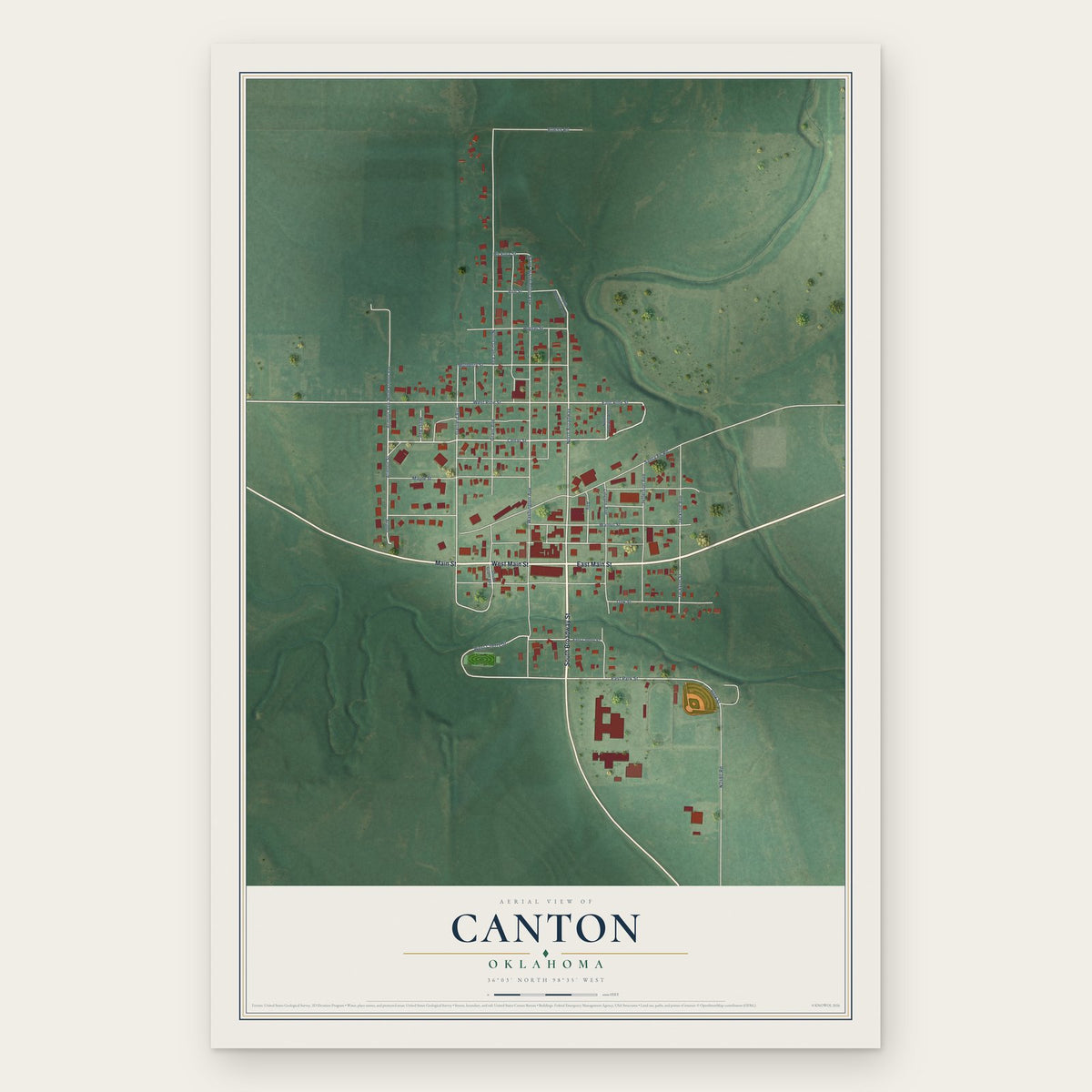 Canton, Oklahoma map print, the full design