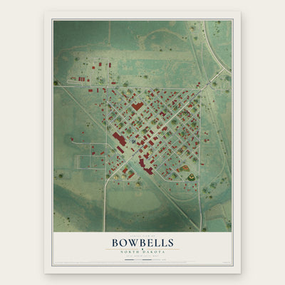 Bowbells, North Dakota map print, the full design