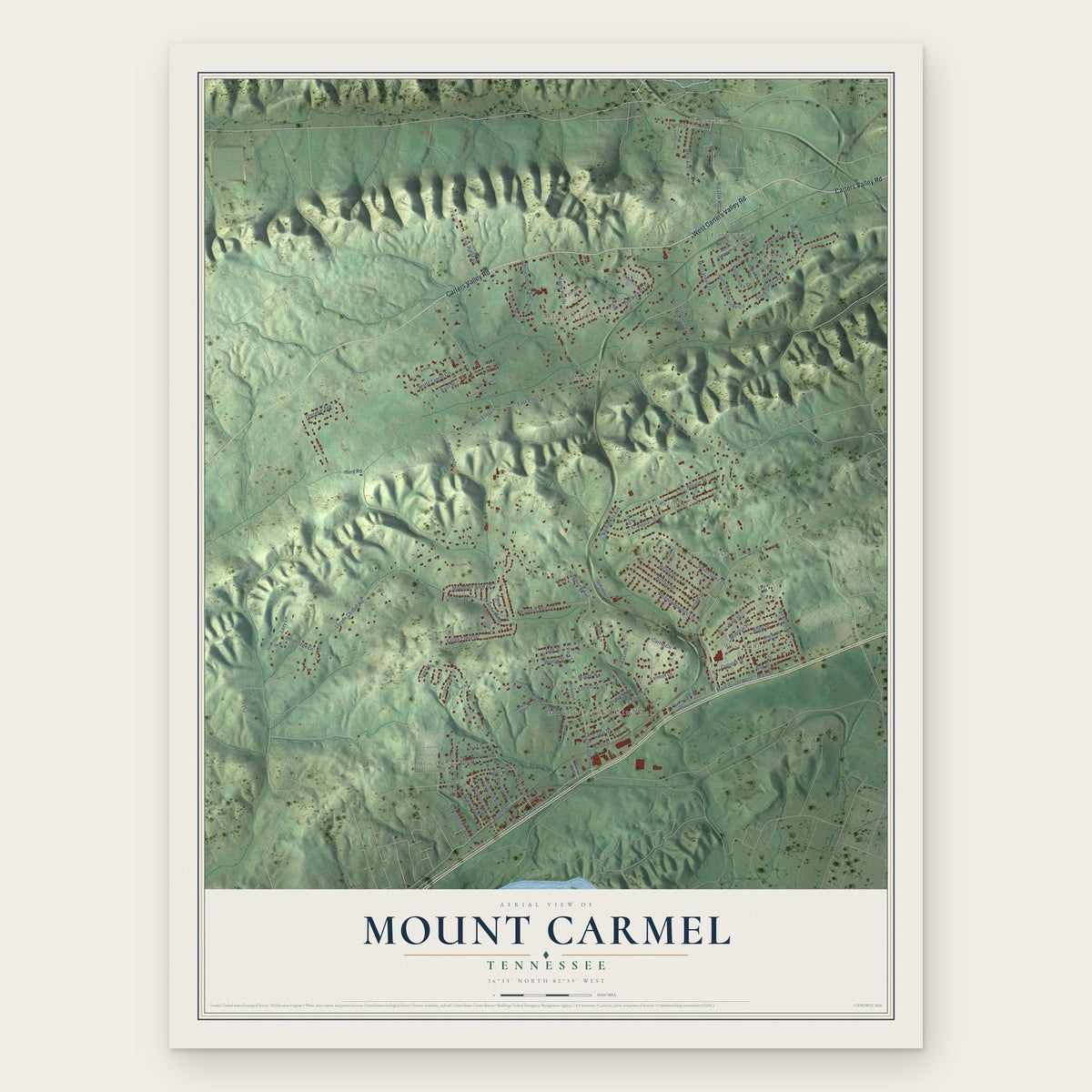 Mount Carmel, Tennessee map print, the full design