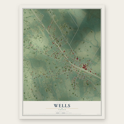 Wells, Texas map print, the full design