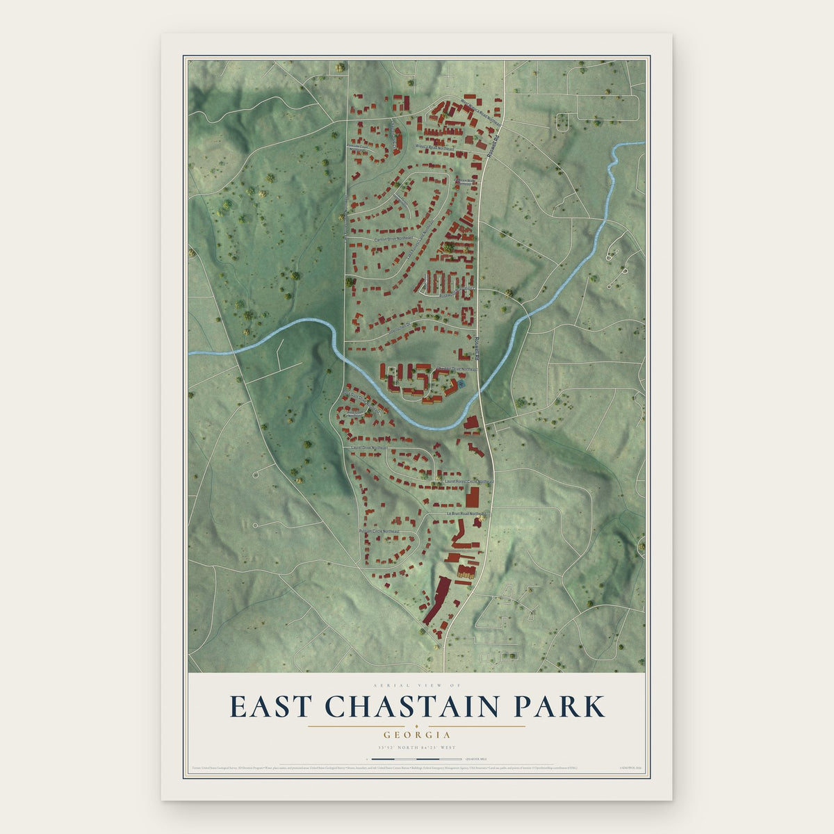East Chastain Park, Georgia map print, the full design
