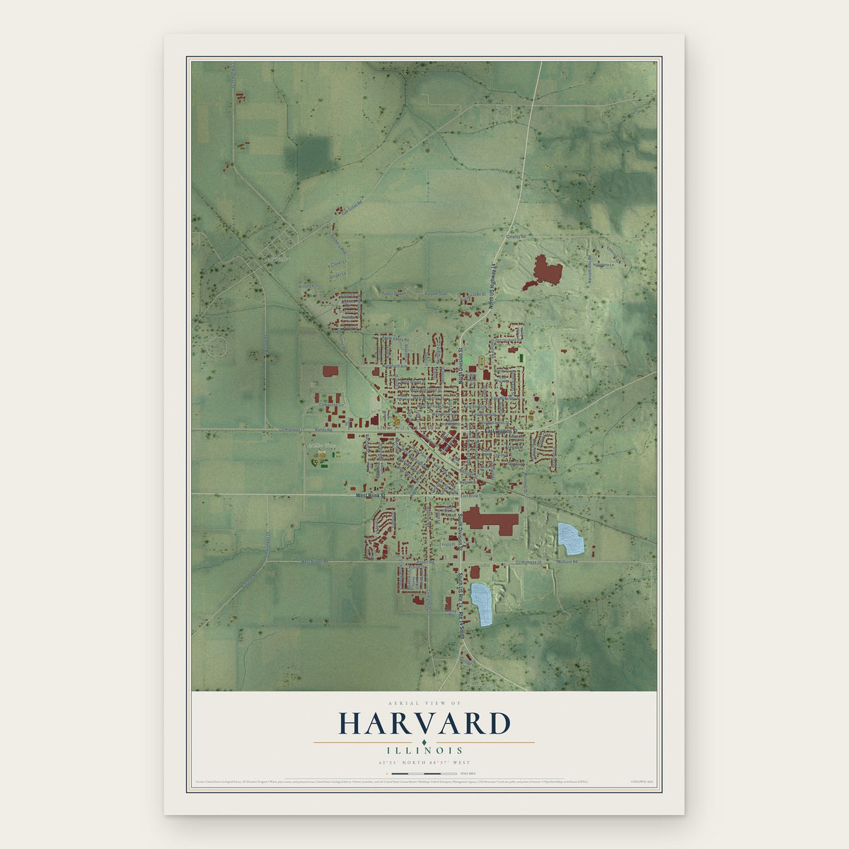 Harvard, Illinois map print, the full design
