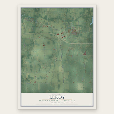 Leroy, Ingham County, Michigan map print, the full design