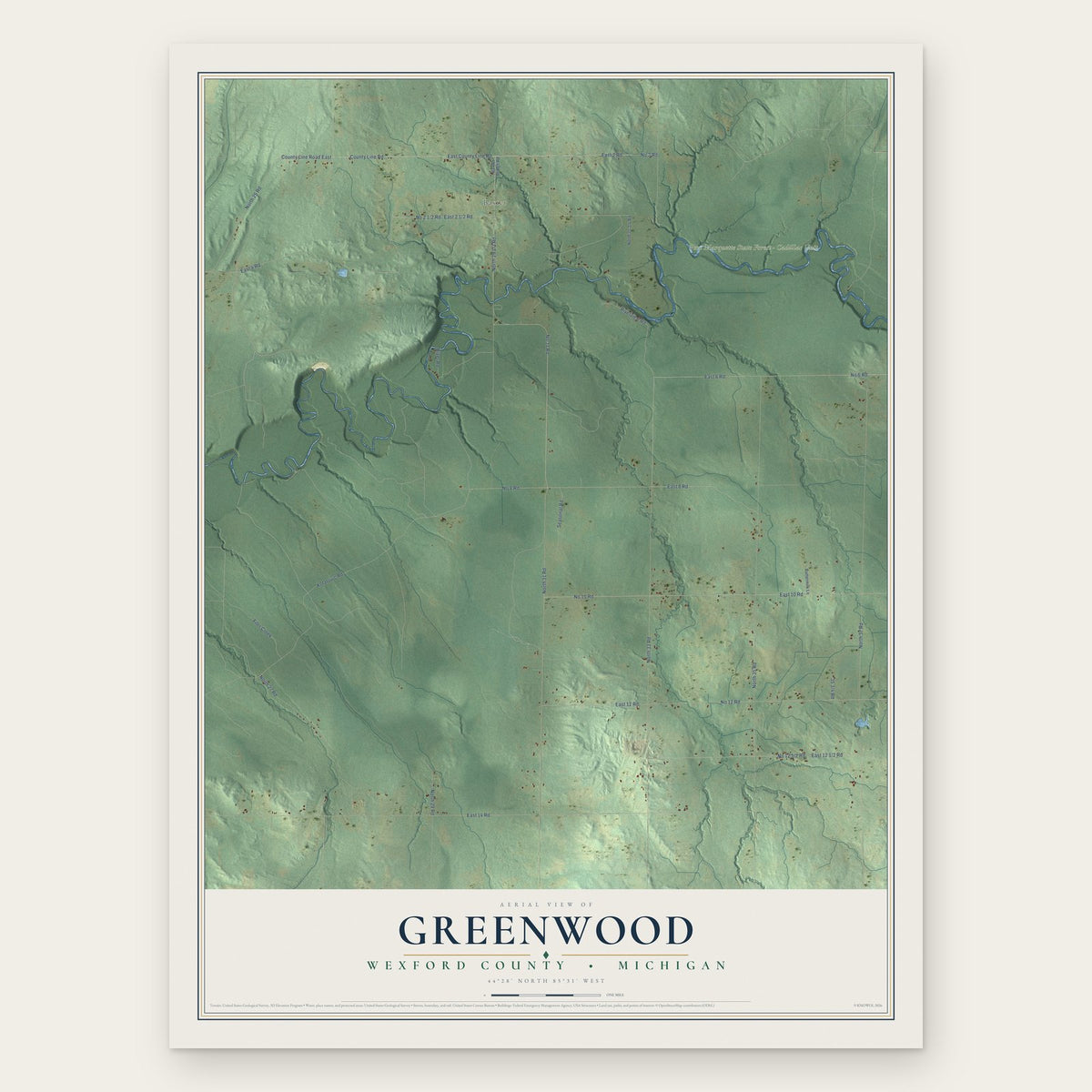 Greenwood, Wexford County, Michigan map print, the full design
