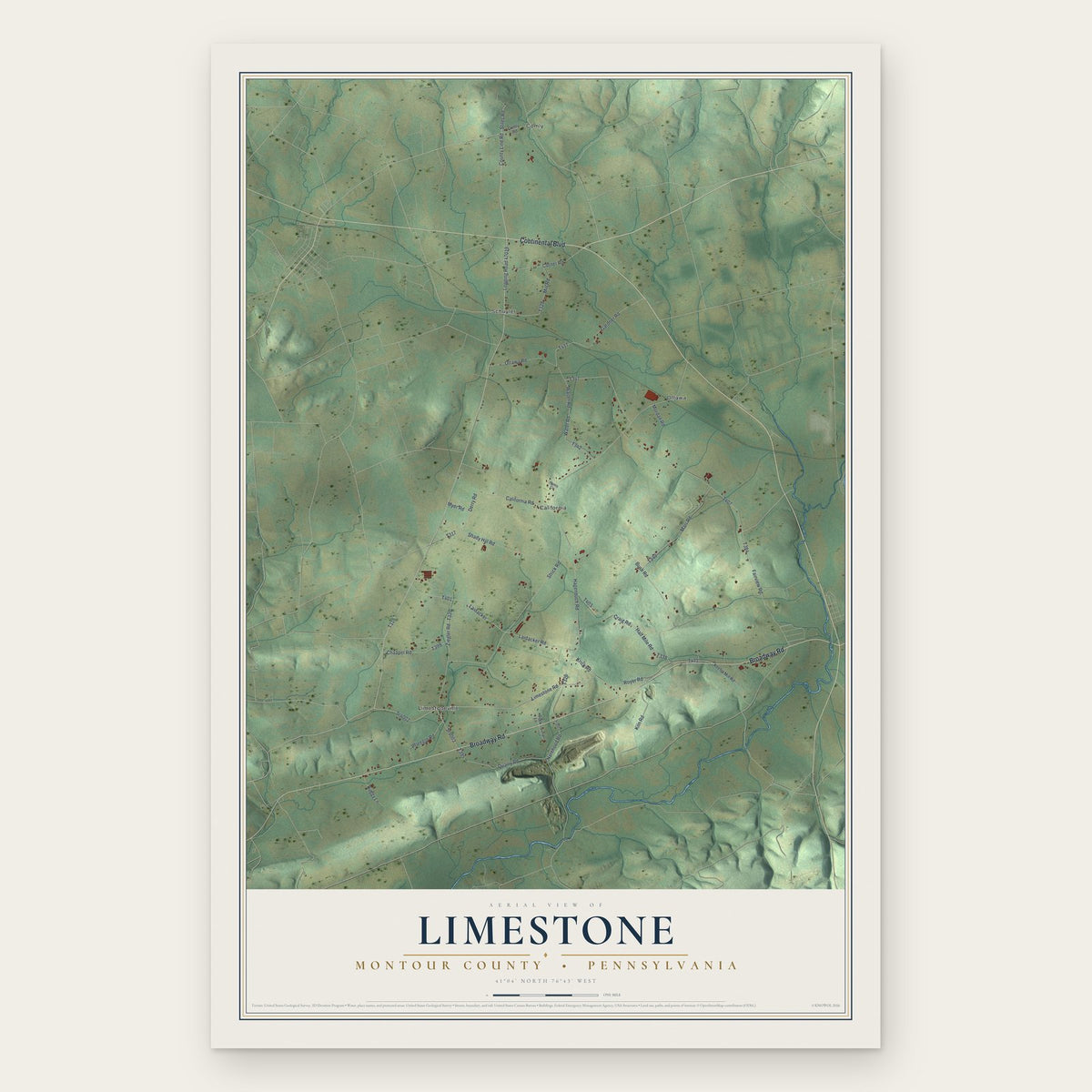 Limestone, Montour County, Pennsylvania map print, the full design