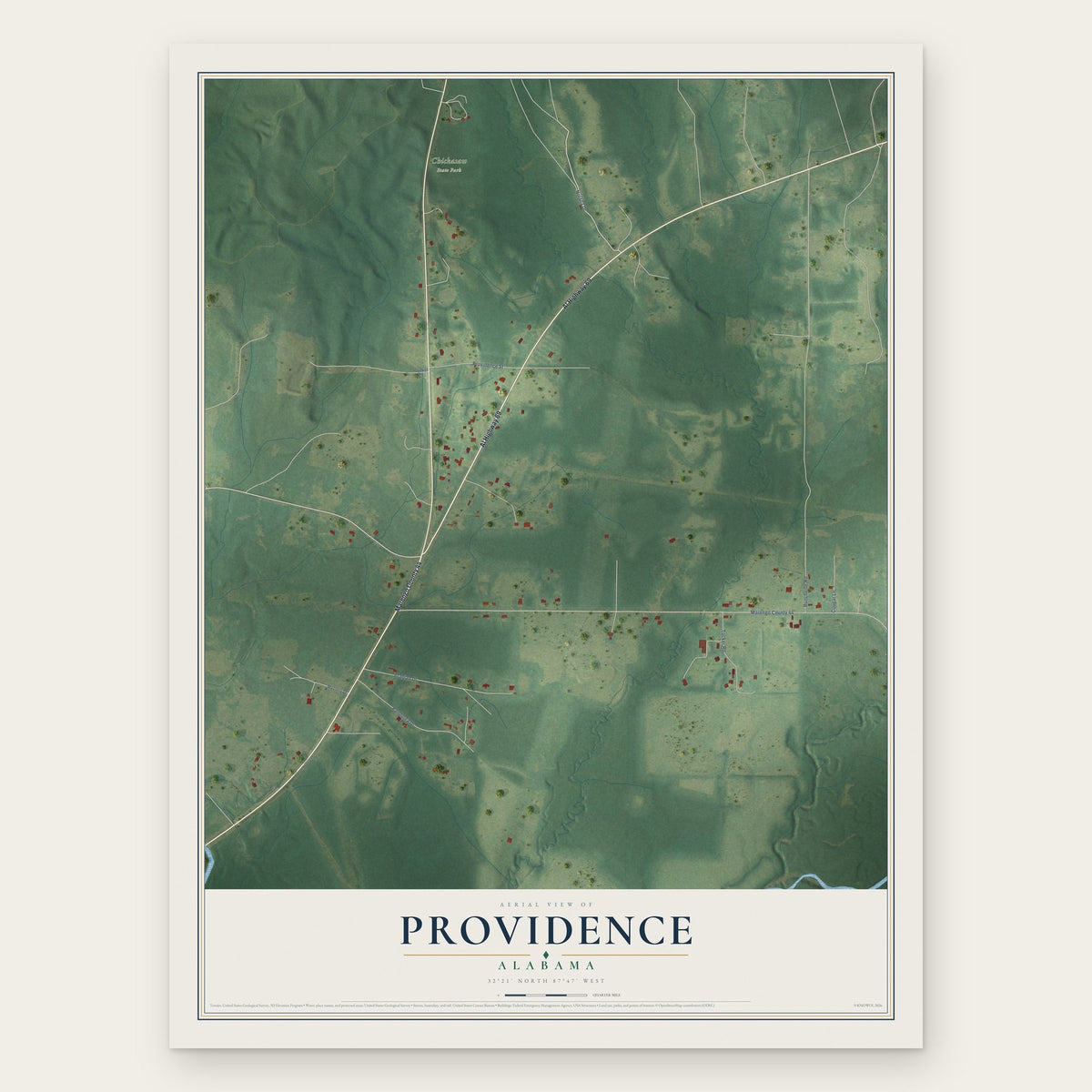 Providence, Alabama map print, the full design