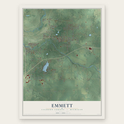 Emmett, Calhoun County, Michigan map print, the full design