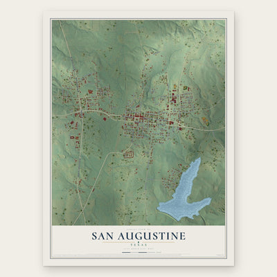 San Augustine, Texas map print, the full design