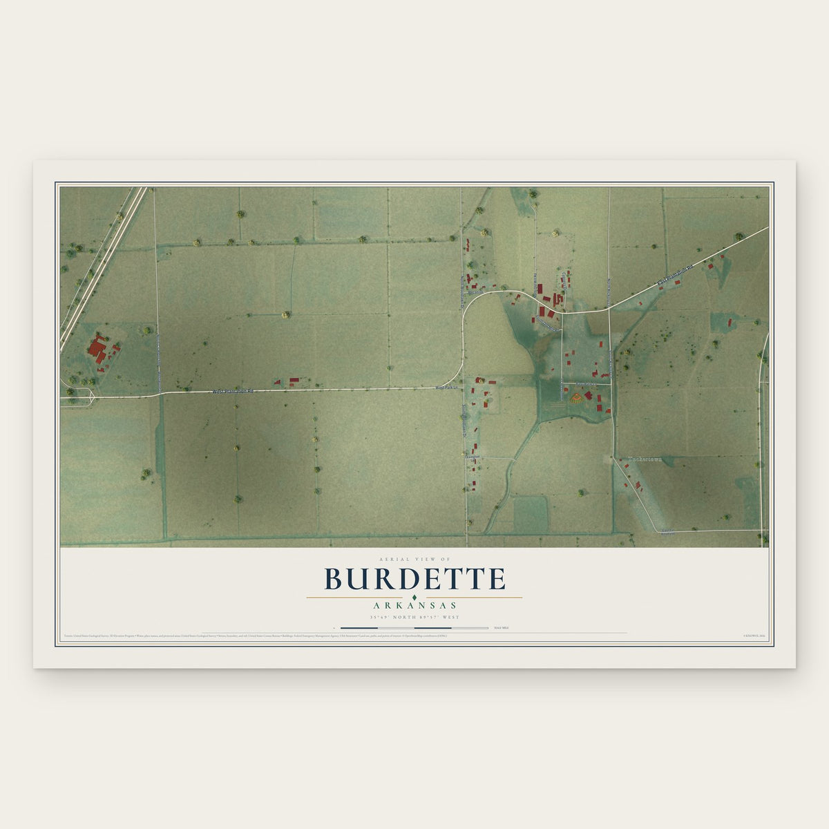 Burdette, Arkansas map print, the full design