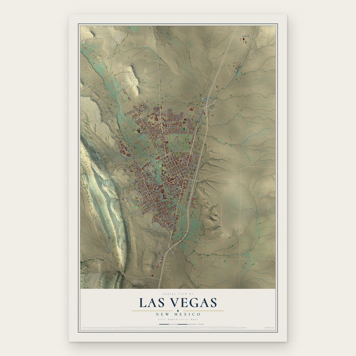 Las Vegas, New Mexico map print, the full design