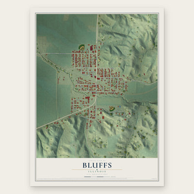 Bluffs, Illinois map print, the full design