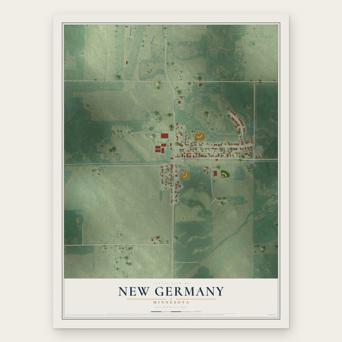 New Germany, Minnesota map print, the full design