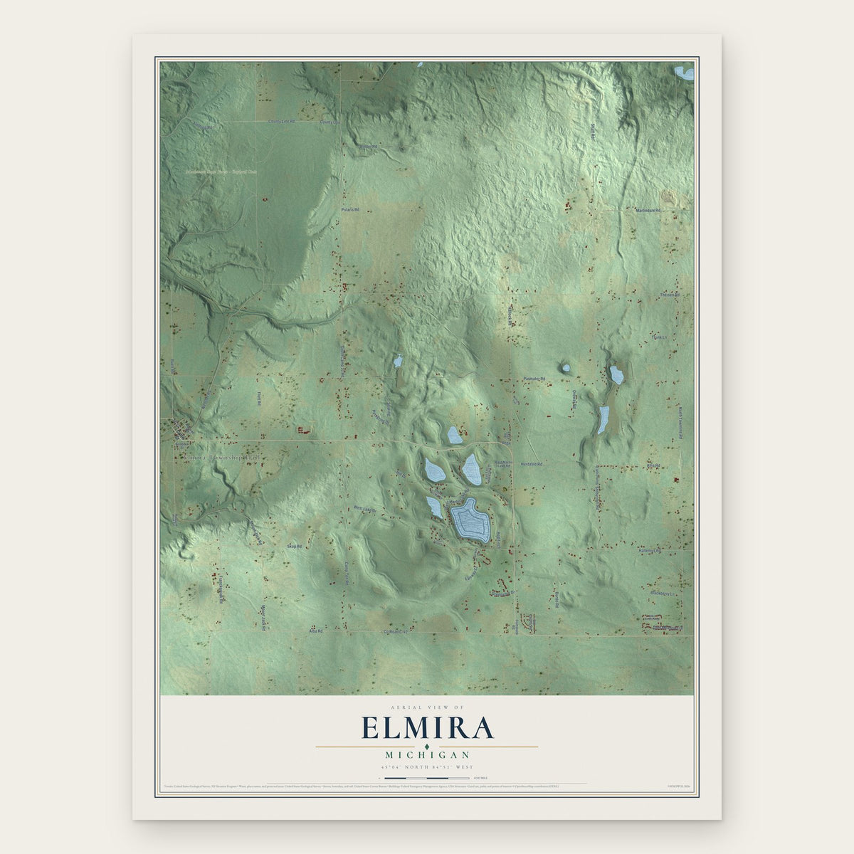 Elmira, Michigan map print, the full design
