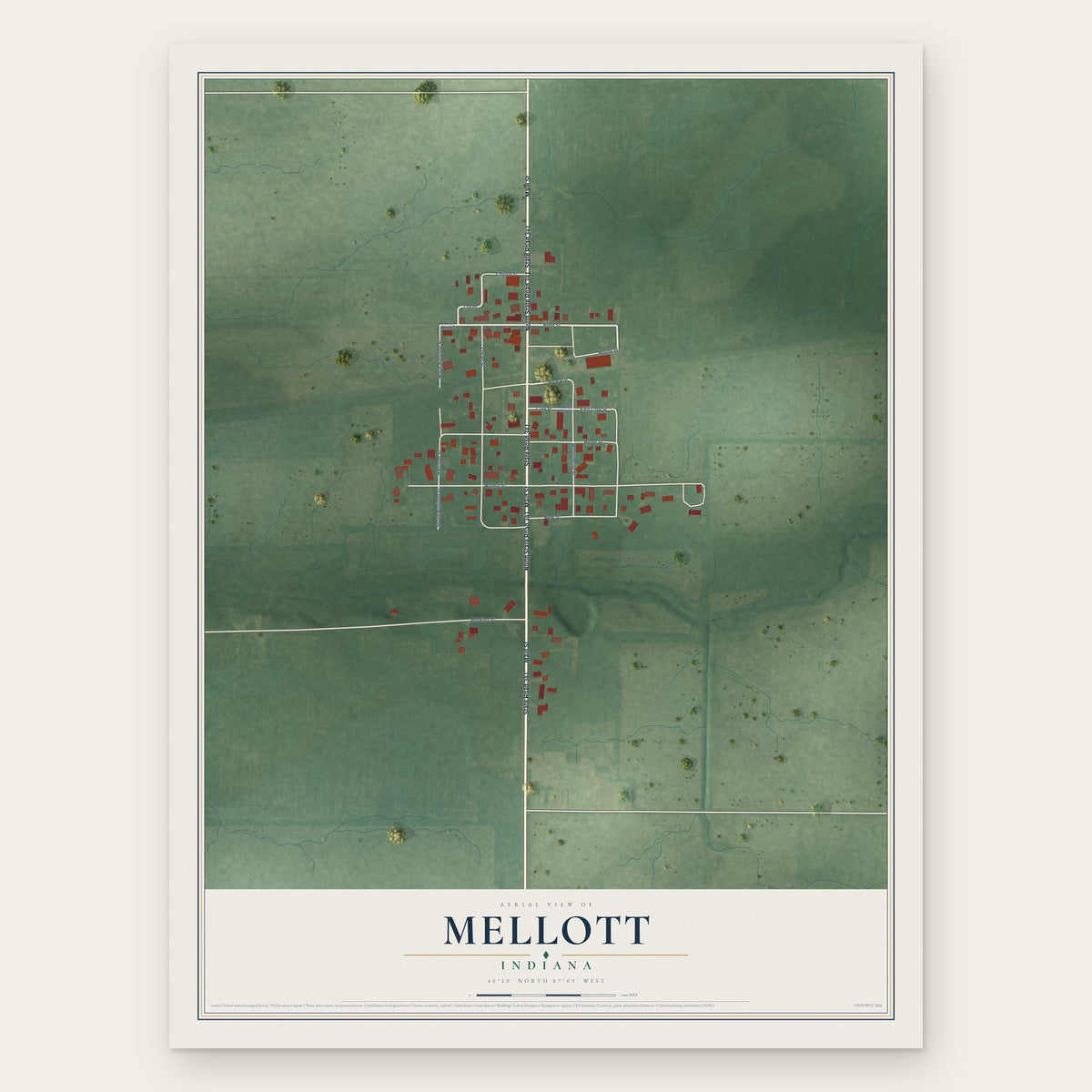 Mellott, Indiana map print, the full design