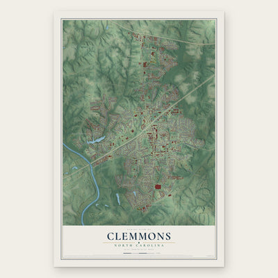 Clemmons, North Carolina map print, the full design