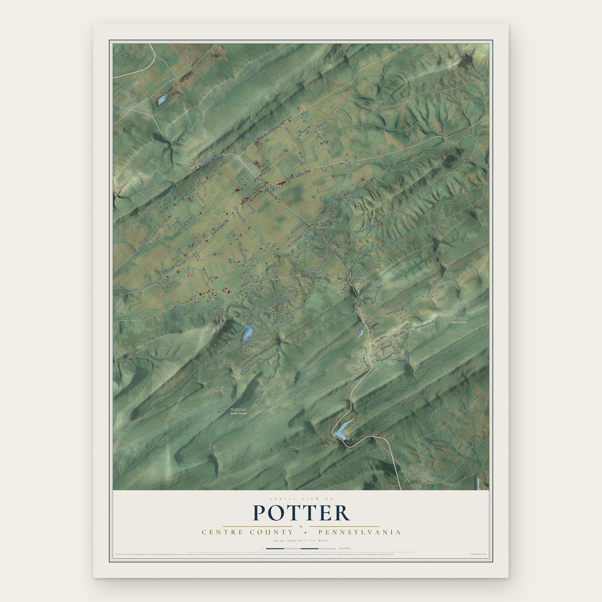 Potter, Centre County, Pennsylvania map print, the full design