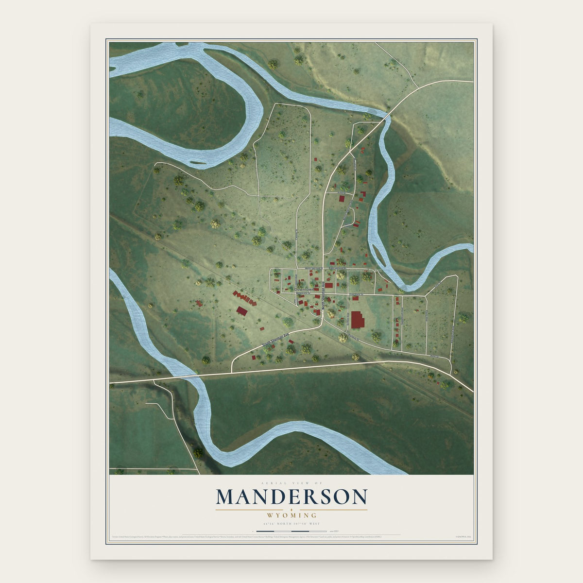Manderson, Wyoming map print, the full design