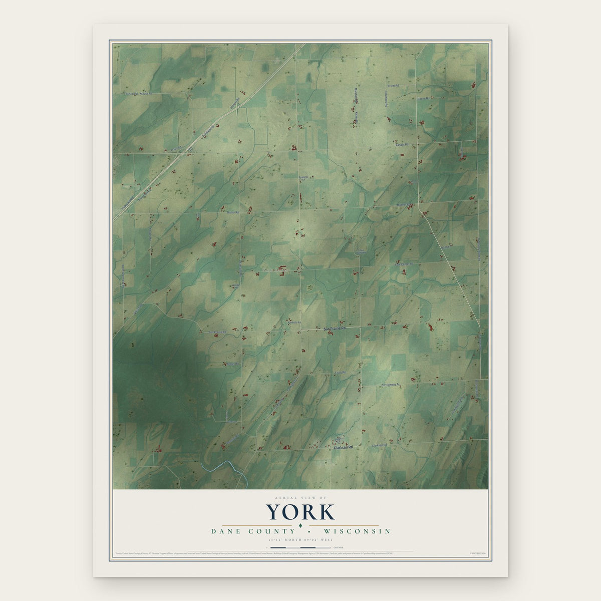 York, Dane County, Wisconsin map print, the full design