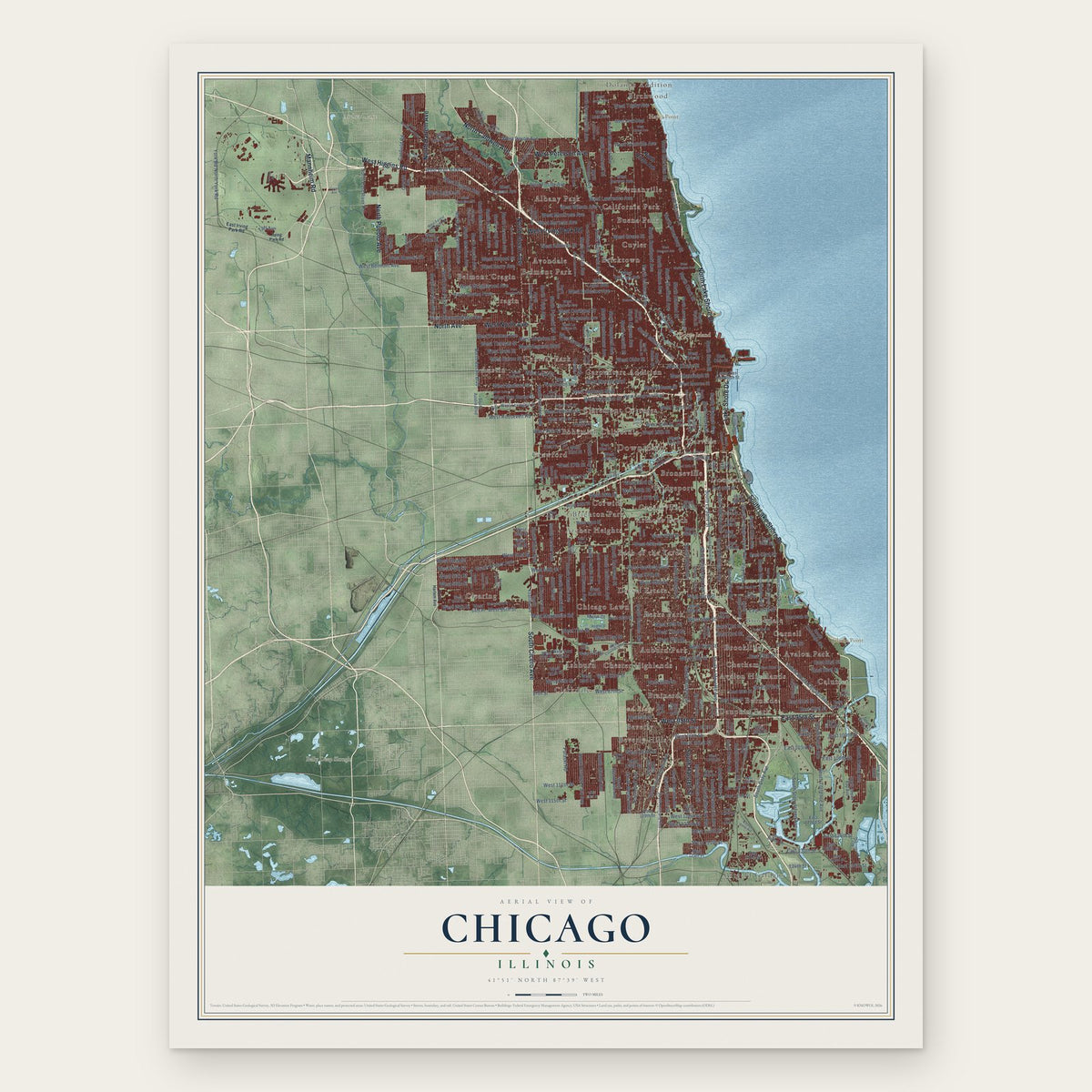 Chicago, Illinois map print, the full design