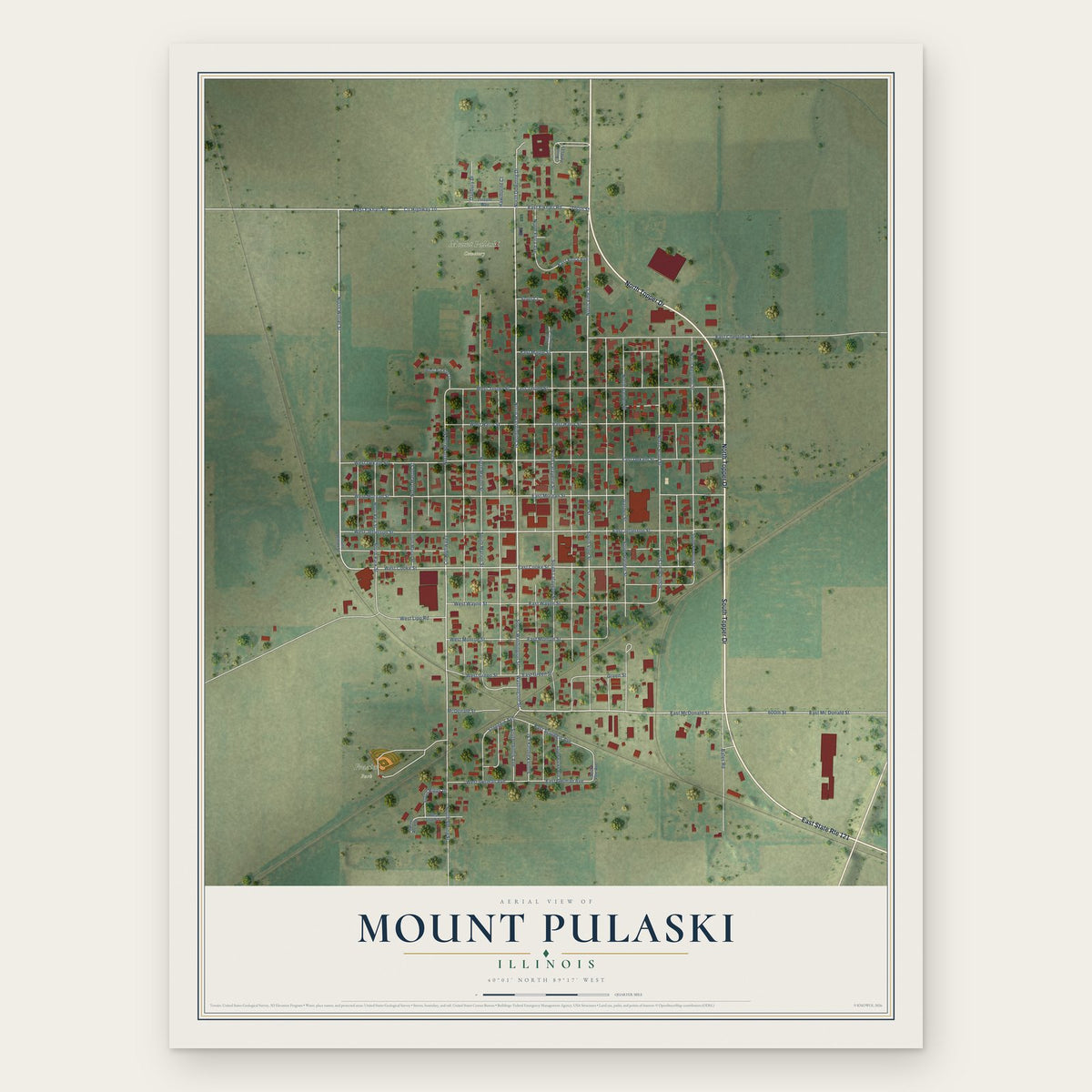 Mount Pulaski, Illinois map print, the full design