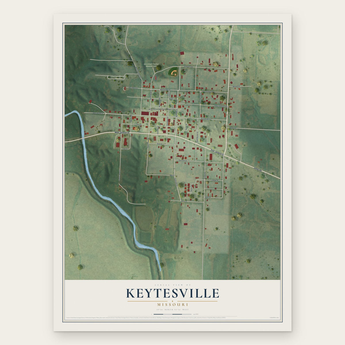 Keytesville, Missouri map print, the full design