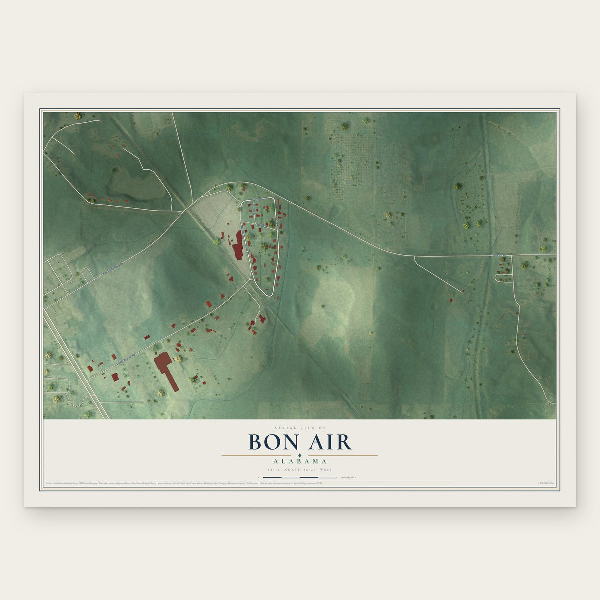Bon Air, Alabama map print, the full design