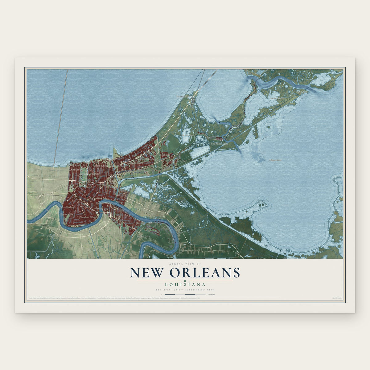 New Orleans, Louisiana map print, the full design