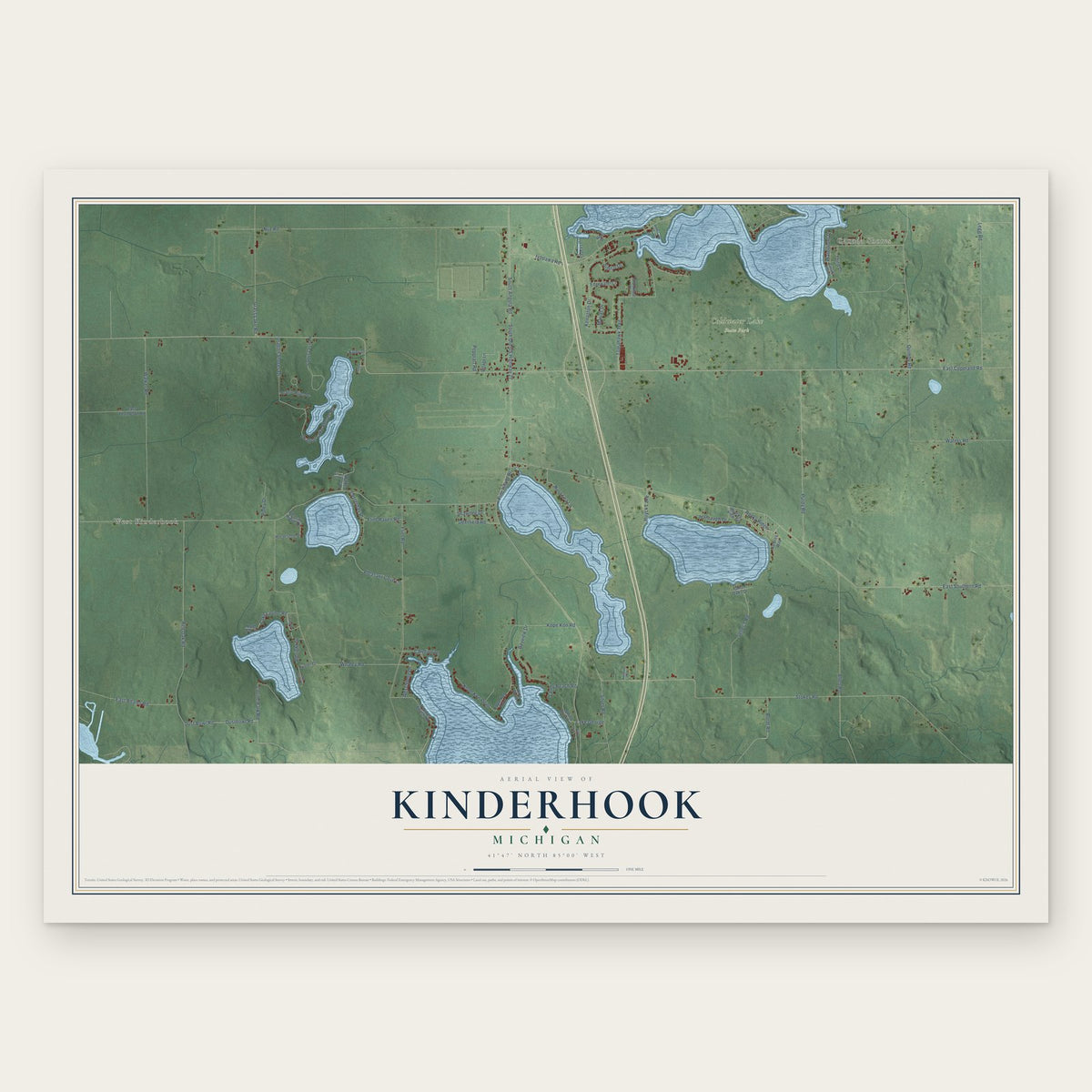 Kinderhook, Michigan map print, the full design