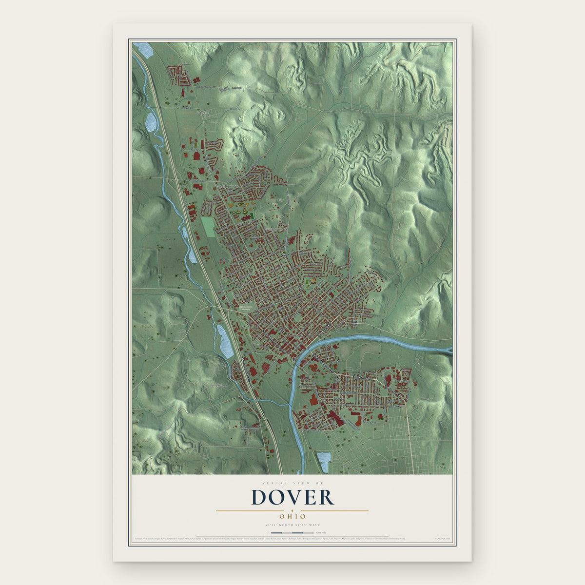 Dover, Ohio map print, the full design