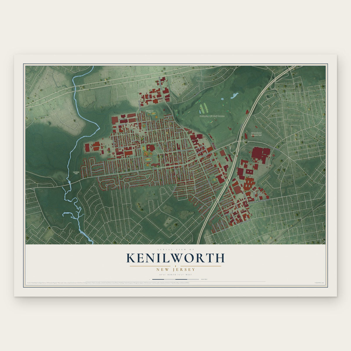 Kenilworth, New Jersey map print, the full design