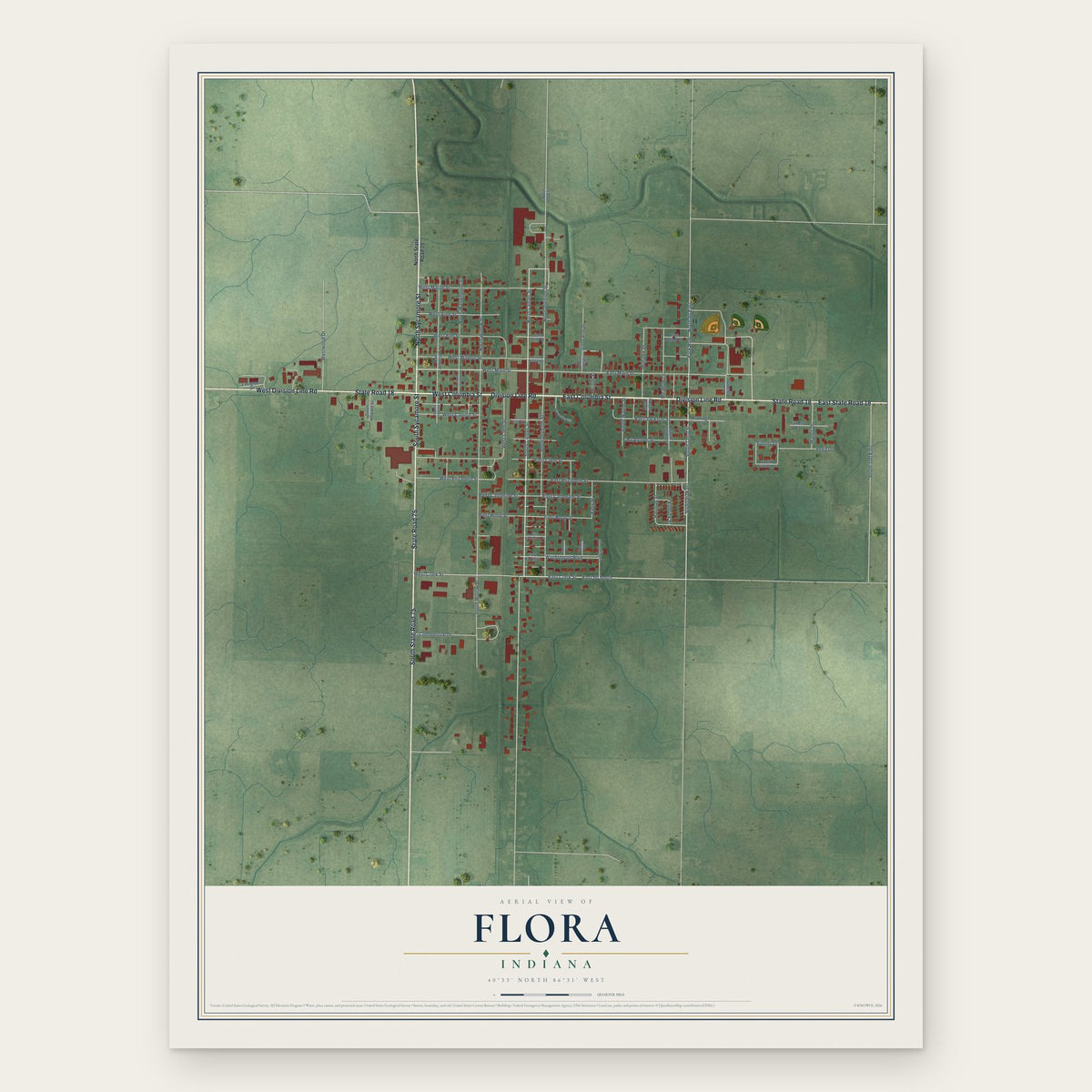 Flora, Indiana map print, the full design