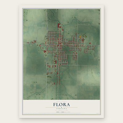 Flora, Indiana map print, the full design