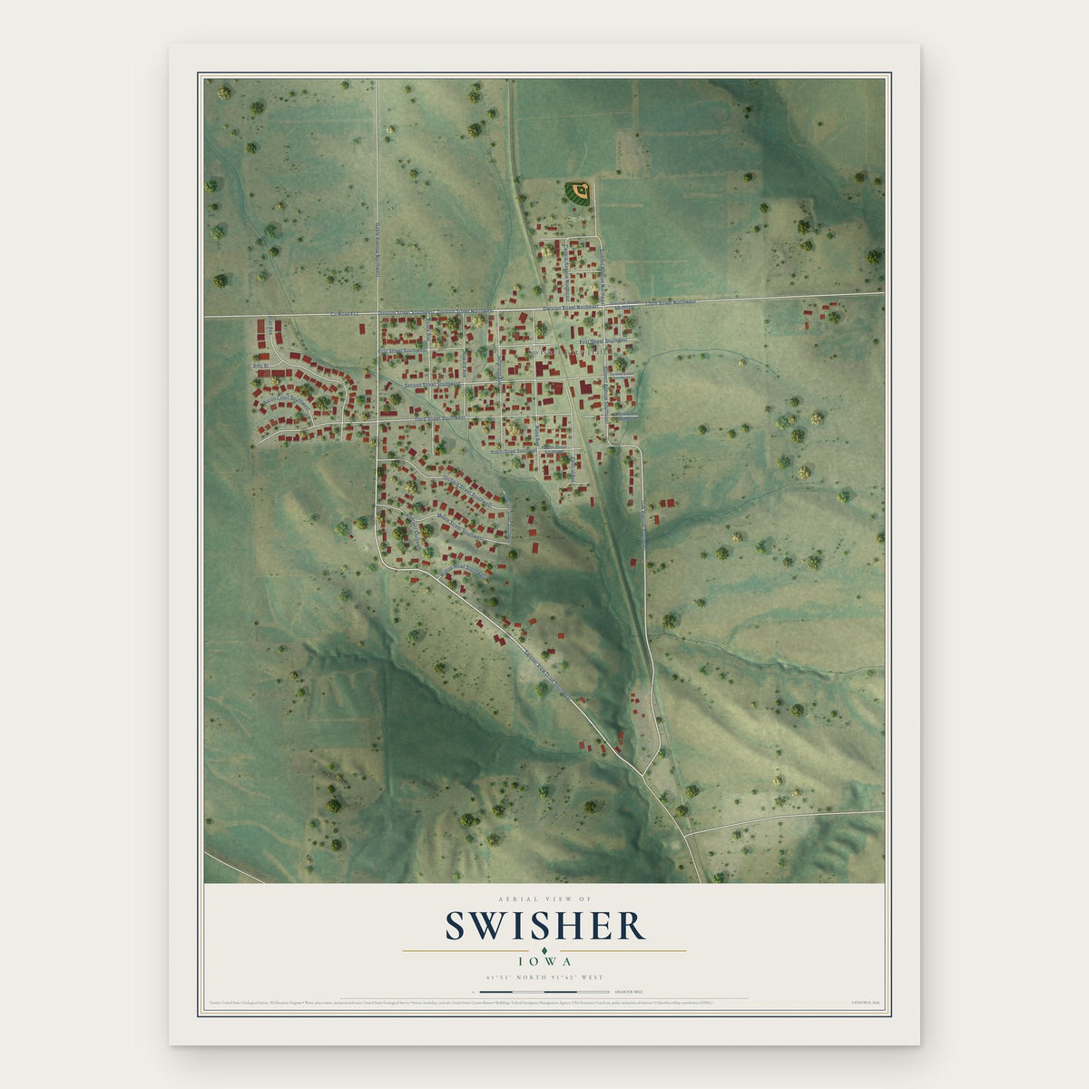 Swisher, Iowa map print, the full design
